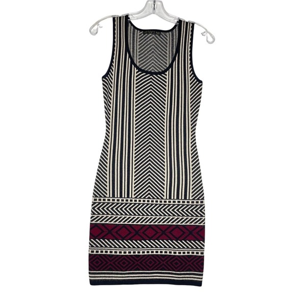 Potter's Pot Dresses & Skirts - Potters Pot Sleeveless Geometric Knit Mini Sweater Dress Black Cream Burgundy S